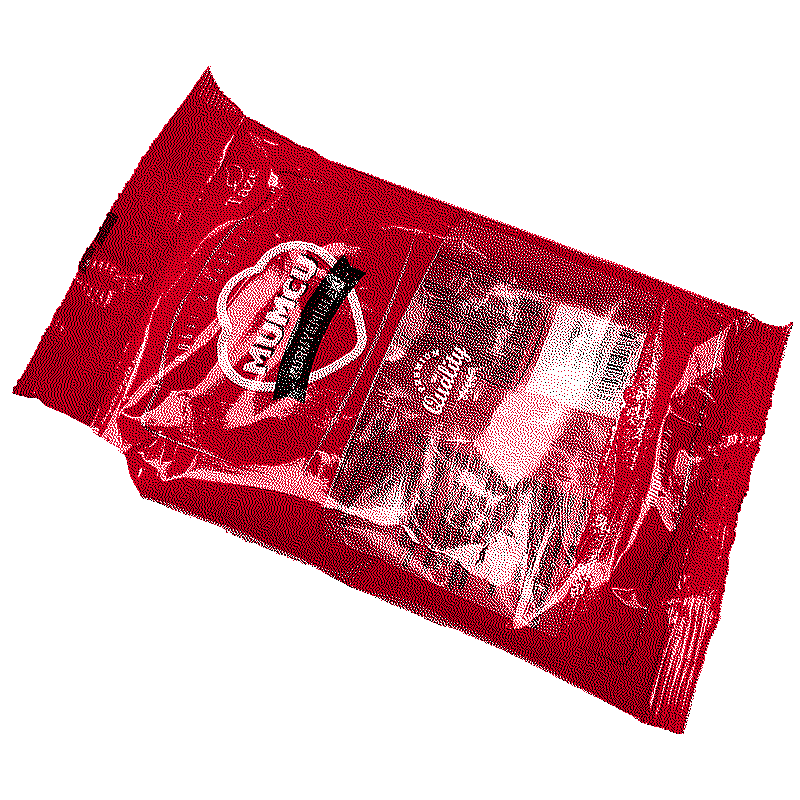 a bright red plastic bag that contained nuts